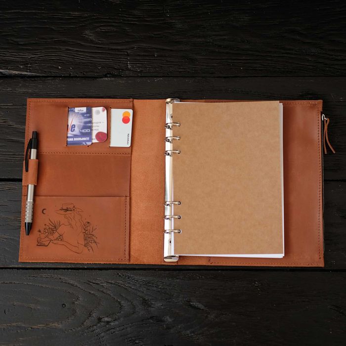 Кожаный блокнот ежедневник со сменным блоком, с логотипом, текстом