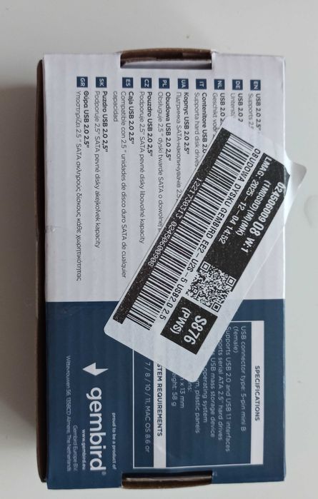 Obudowa Gembird 2.5" na dysk Sata