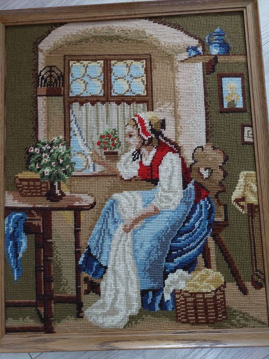 Gobelinowy obraz w drewnianej ramie, wysokość 53,5cm, szerokość 43,5cm