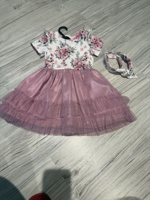 Sukienka tiulowa  w kwiaty jak newbie r98 opaska pin up