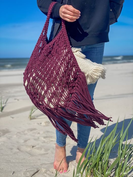 Torebka siatka plażowa wakacyjna ze sznurka BOHO