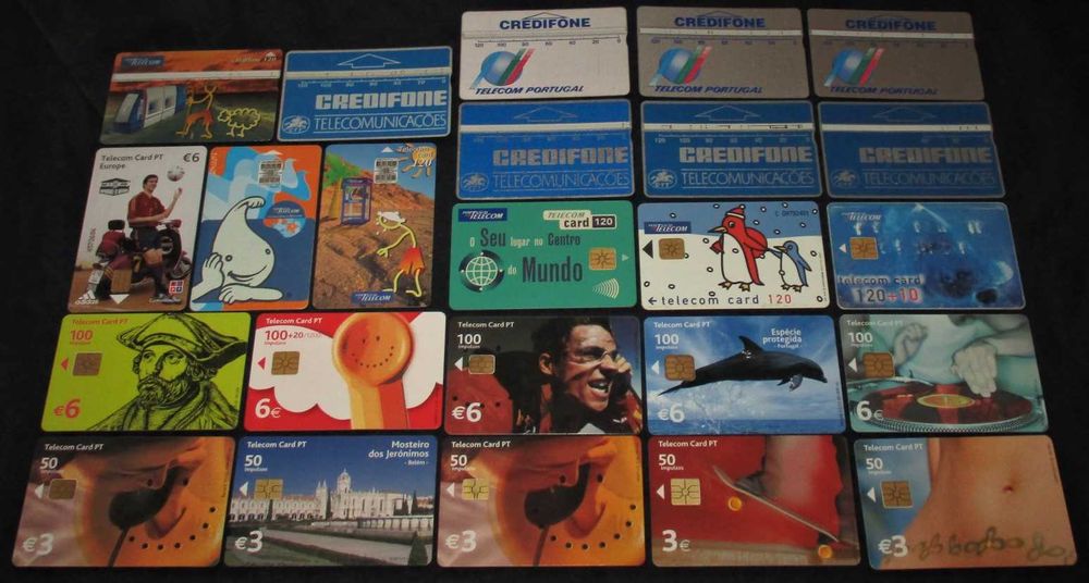 Colecção de cartões telefónicos Credifone Phone cards chip e banda magnética 1990 a 2001