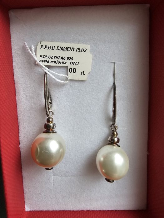 Kolczyki perły srebro diament plus