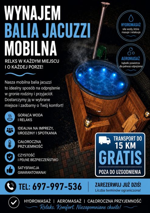 Mobilne Jacuzzi balia wynajem