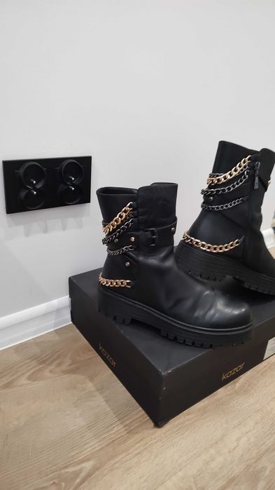 Buty damskie skórzane czarne botki kozaki trzewiki 39 Kazar