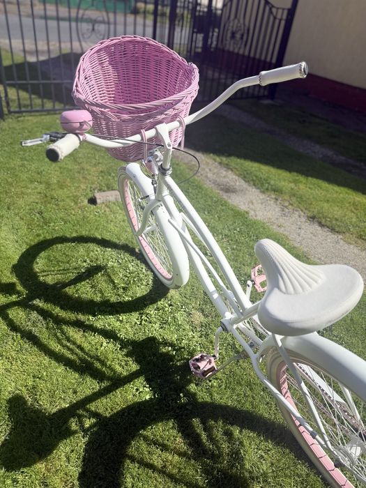Plumbike Rider Go Girl 26” biało-różowy | koszyk | stan bardzo dobry