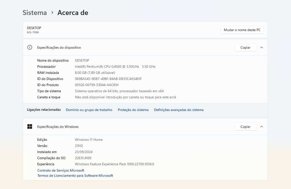 Computador PC Secretária Desktop intel (POUCO USADO / COMO NOVO)