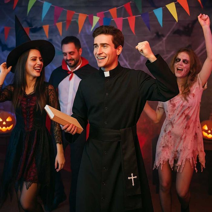 STRÓJ KSIĘDZA Halloween Ksiądz Sutanna Przebranie Kapłan Proboszcz XL