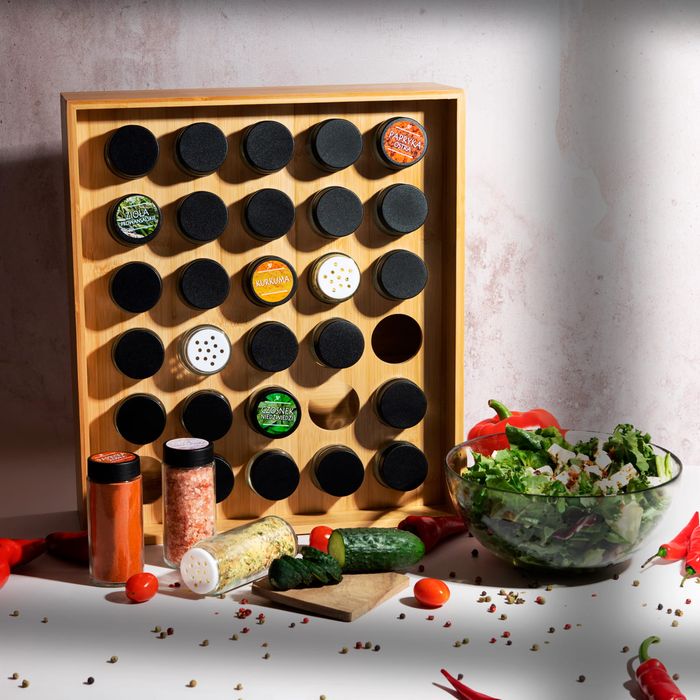 Stojak na przyprawy - kwadratowy + 30x przyprawników + 75x naklejek
