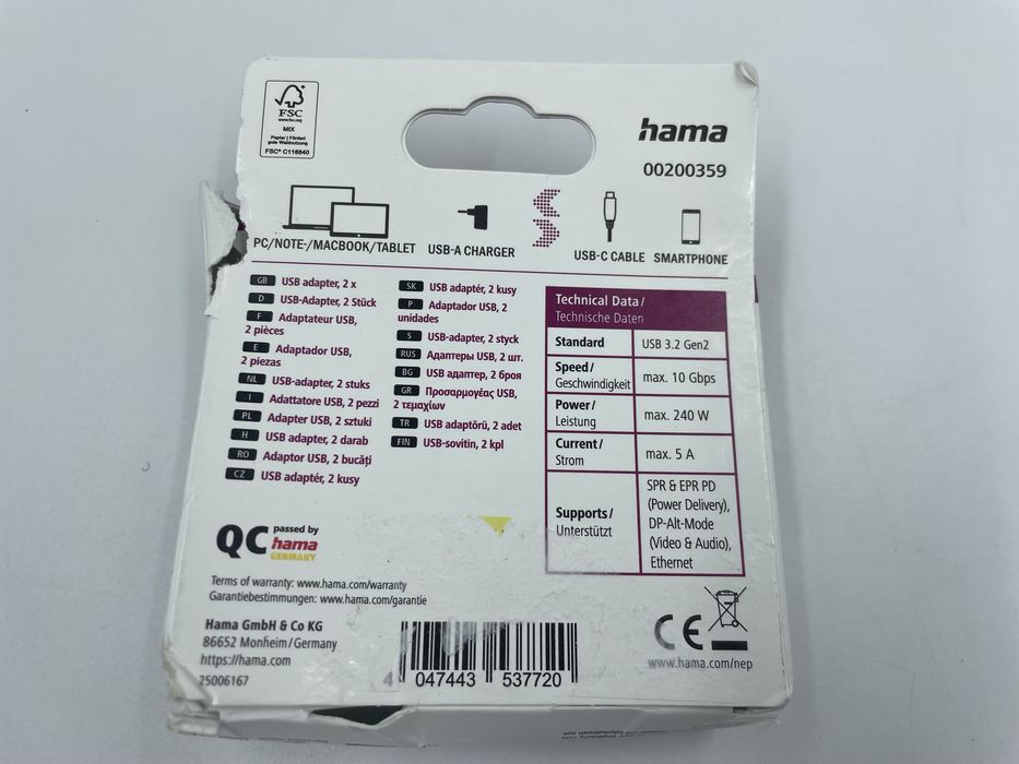 Zestaw dwóch adapterów kątowych USB-C marki Hama