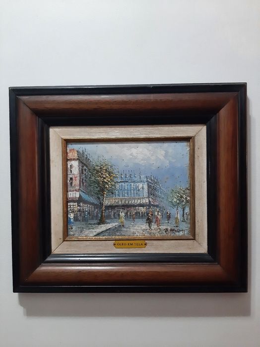 Quadro óleo em tela com moldura em madeira