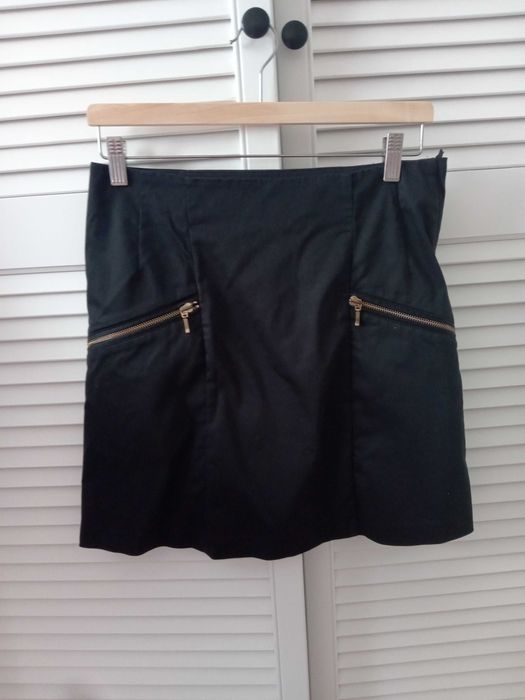 H&M spódnica 38 zamki czarna granat kieszenie