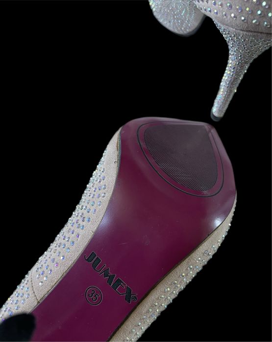 Buty damskie szpilki Jumex Beige diamenciki 35