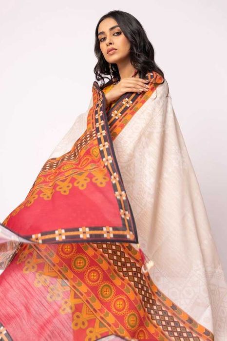 Indyjska chusta szal beż wzór kolorowa hidżab hijab dupatta etno boho