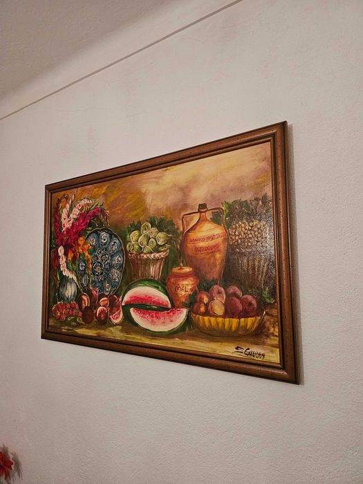 Quadro Vintage Frutas e Flores - Assinado S. Guerra