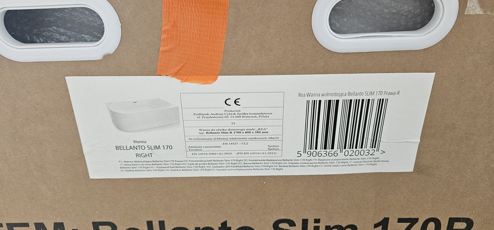 Wanna Akrylowa Narożna BELLANTO SLIM 170 Prawa