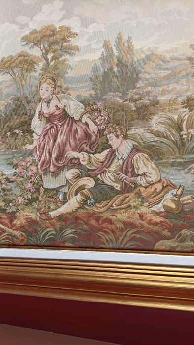 Quadro em tapeçaria Gobelin / Dois casais.