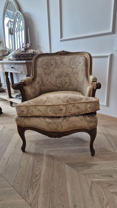 Fotel berżera francuska, stylowy, 'ludwik', retro fotel stary