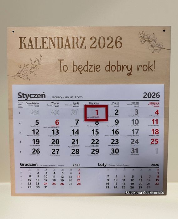 Kalendarz 2026 sklejka
