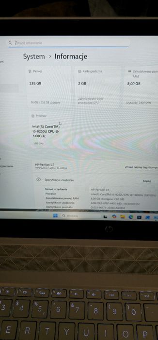 Laptop biały Pavilion 15 cs0xxx aluminium i5 8GB 240SSD MX150