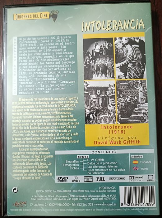 DVD "Intolerancia" de D.W.Griffith