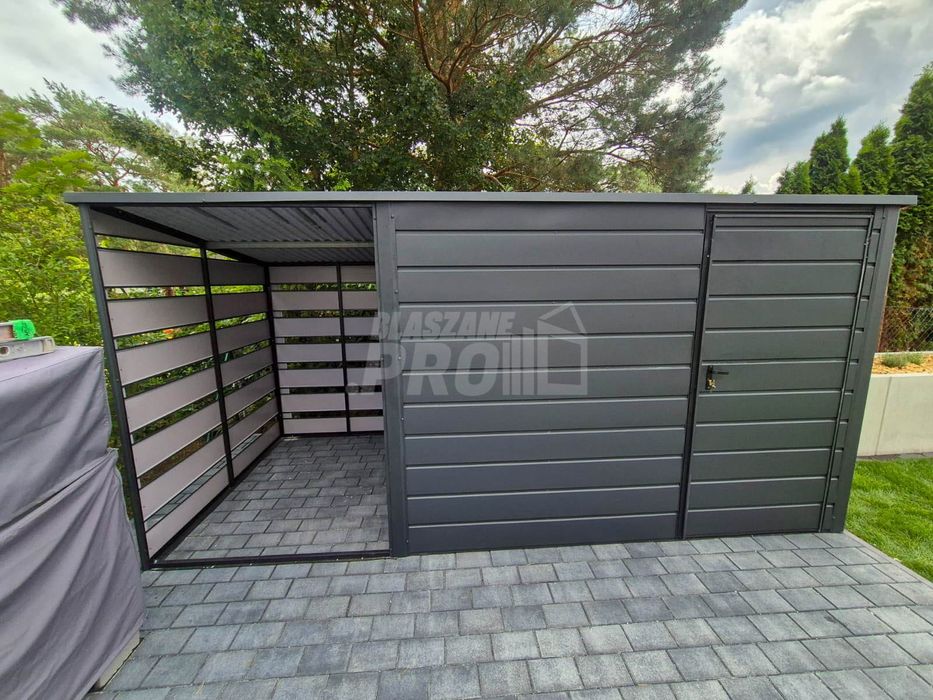 Schowek - domek ogrodowy 3x2 - wiata 1,5x2  okno - antracyt GP666