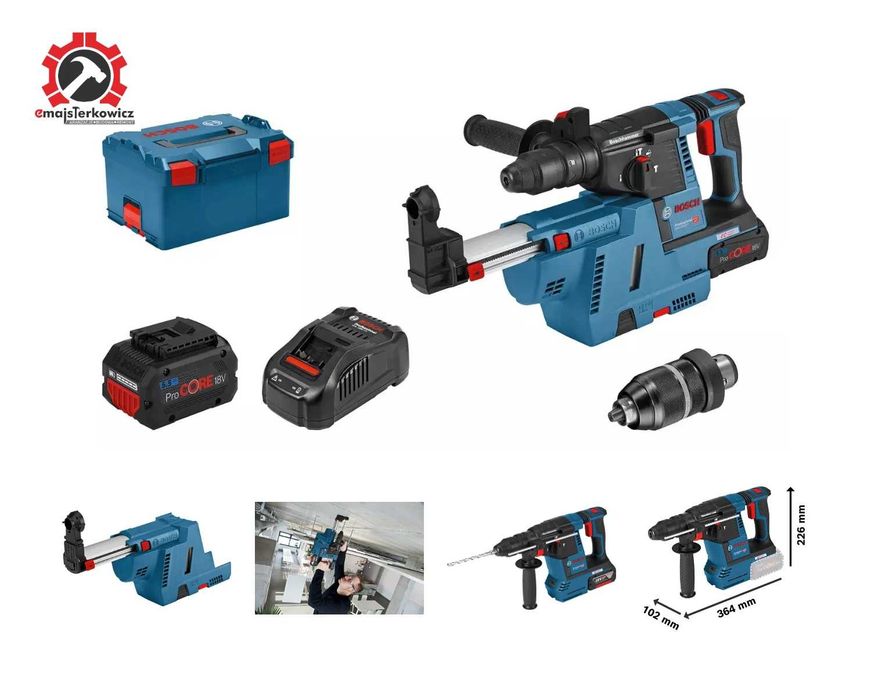 Bosch GBH 18V-26 F Młot SDS plus 18V, 2x aku ProCORE 5.5Ah, odsysacz pyłu, szybka ładowarka L-BOXX 238 + Plecak Bosch GRATIS!