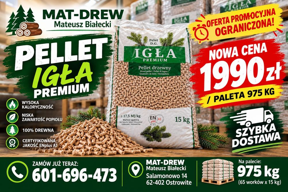 Pellet Igła Premium A1 certyfikowany Szybka dostawa pod dom!!! Odbiór własny minus 50zł