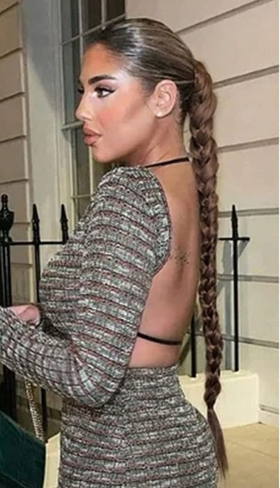 Kok dopinany warkocz  treska popielaty brąz długie 86CM