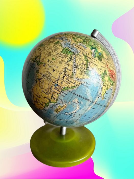 Globus PRL oryginalny vintage mapa świata pomoce szkolne