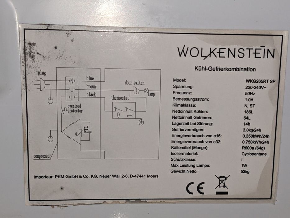 Ретро холодильник Wolkenstein 188/55/55 см