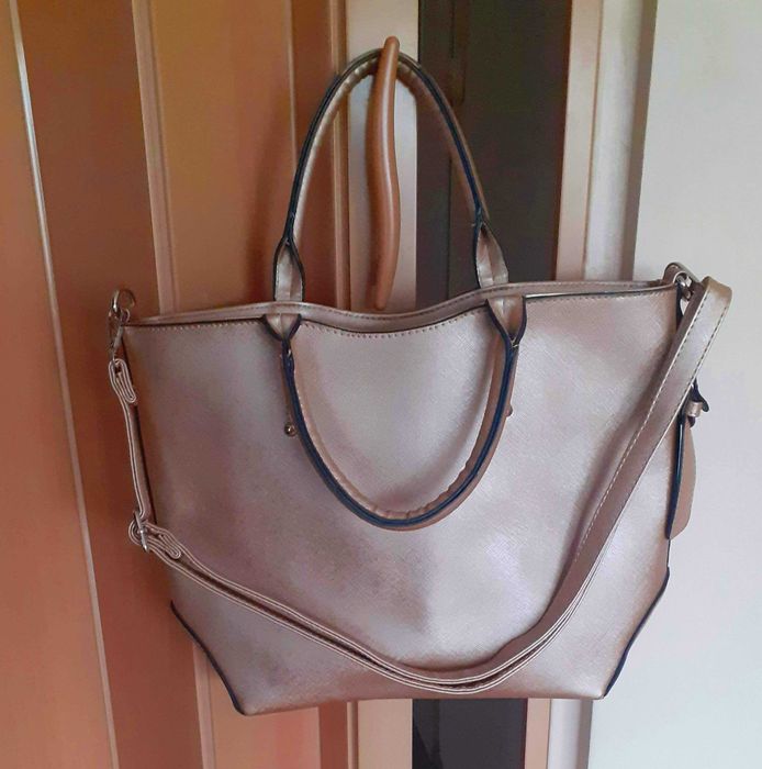 Torba damska A4 beżowo złota