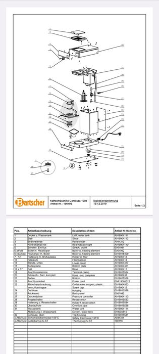 Ekspres do kawy przelewowy Bartscher Concessa 1002 na części