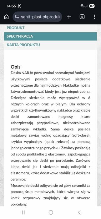 Deska sedesowa Narja wolnoopadająca