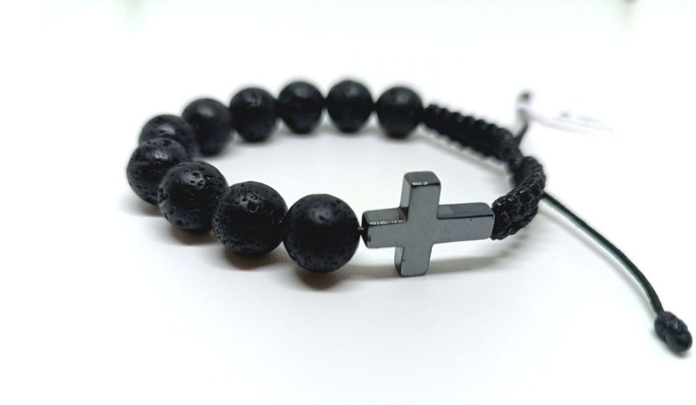 Różaniec męski na rękę lawa wulkaniczna