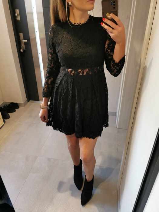 Czarna sukienka z koronki elegancka sukienka L