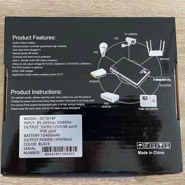 ДБЖ для wifi роутера mini UPS DC1018P 10400 mAh

Характеристики:
Вхідн
