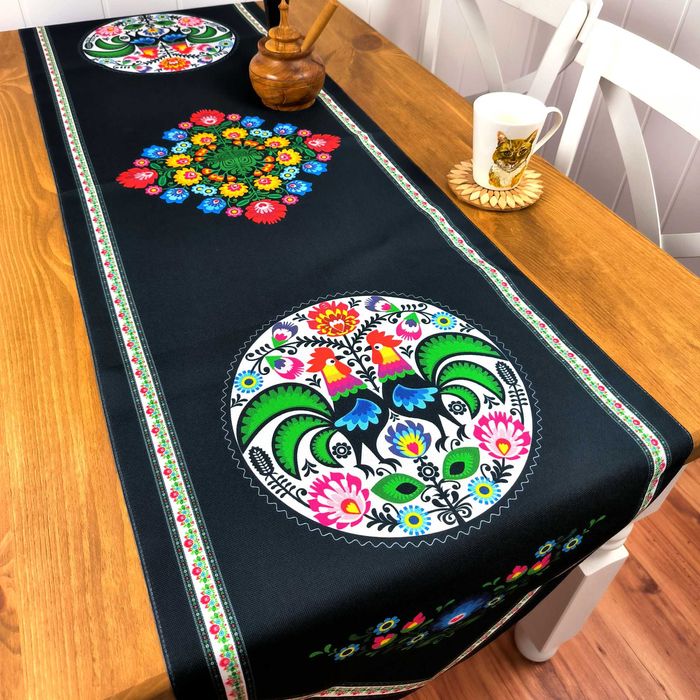 Folkowy Bieżnik na Stół 190x47 cm – Polski Produkt, Laserowy Nadruk