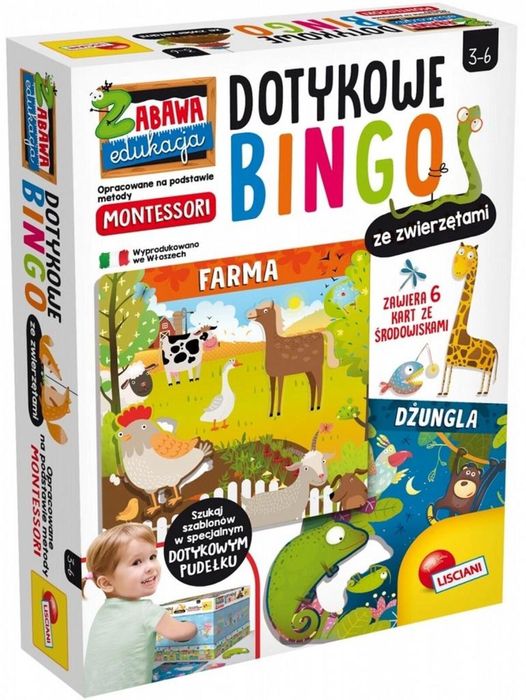Montessori + Dotykowe bingo ze zwierzętami pudełko,18,8x25,5x5,7 cm