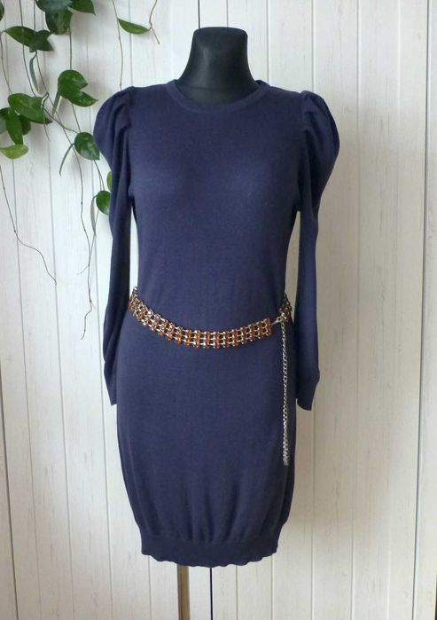 Zara granatowa dzianinowa sukienka S M