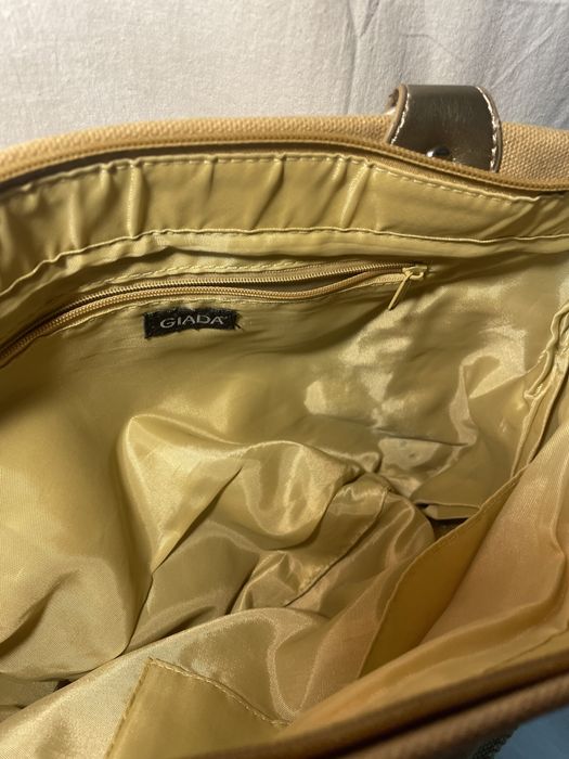 Mala “ GIADA” em tecido e pele com brilho dourado