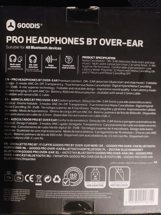 Auscultadores Bluetooth Goodis Pro Over-Ear (Cancelamento de Ruído ANC) – Como Novos