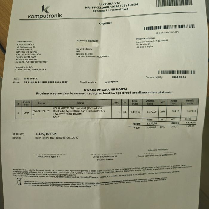 Zegarek sportowy  polar x-grit pro