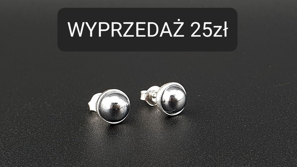 Kolczyki srebrne 925 półkulki z hematytem