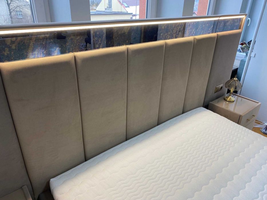 OKAZJA!! Komplet Sypialnia łóżko szafa toaletka beżowa tapicerowana