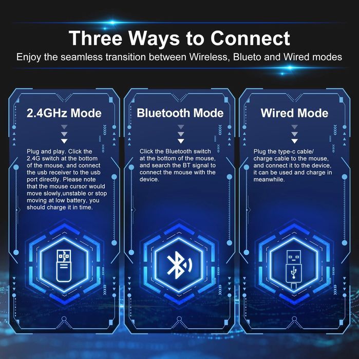 Pubiohs Gaming Mysz Bezprzewodowa 26K DPI, Lekka i Ergonomiczna