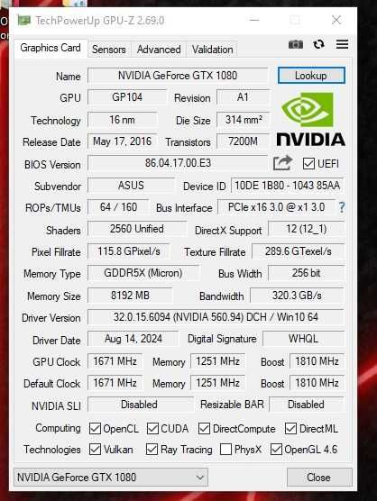 ASUS ROG Strix GTX 1080 8GB A8G Gaming — отличное состояние, тесты есть