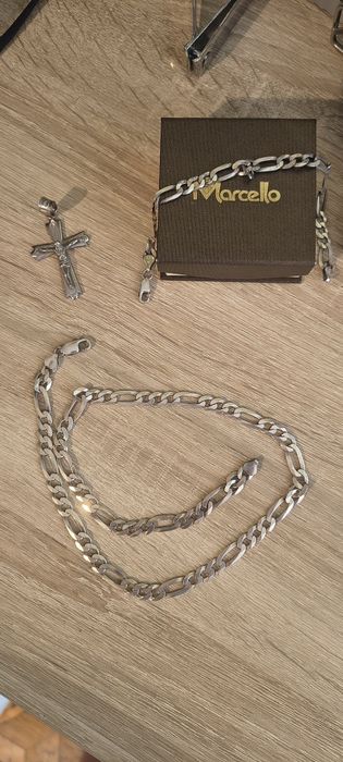 Łańcuszek Srebrny  Figaro 925 +krzyż i bransoletka