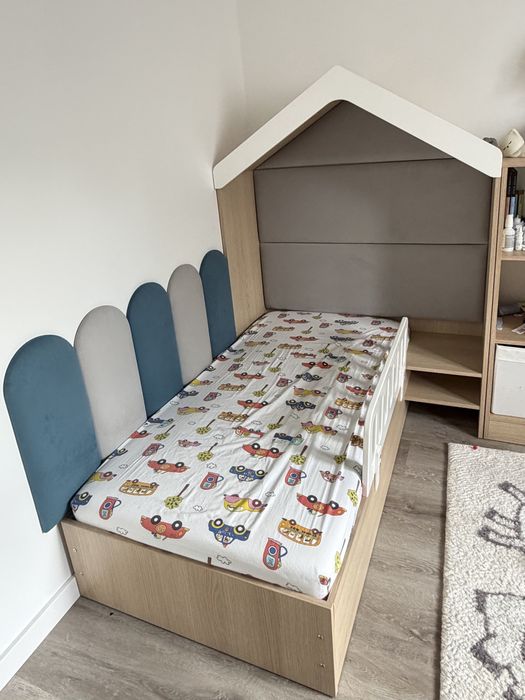 Łóżko dziecięce Meblik Domek 80x160 Dąb Lindberg + materac
