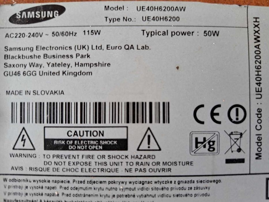Zasilacz logika włącznik telewizor TV SAMSUNG UE40H6200AW